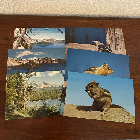Lot Of 6 Vintage Post Cards Crater Lake Chipmunk Bird Ephemera Mt. Thielsen - Picture 1 of 7